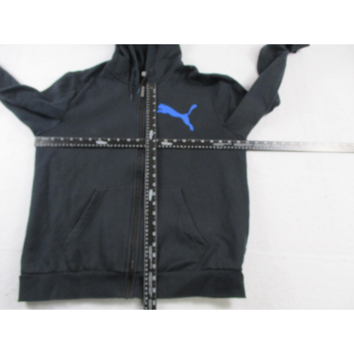 Puma Tracksuit Men Large Black Blue Logo Fleece Hoodie Jogger Sweatsuit Set 1690