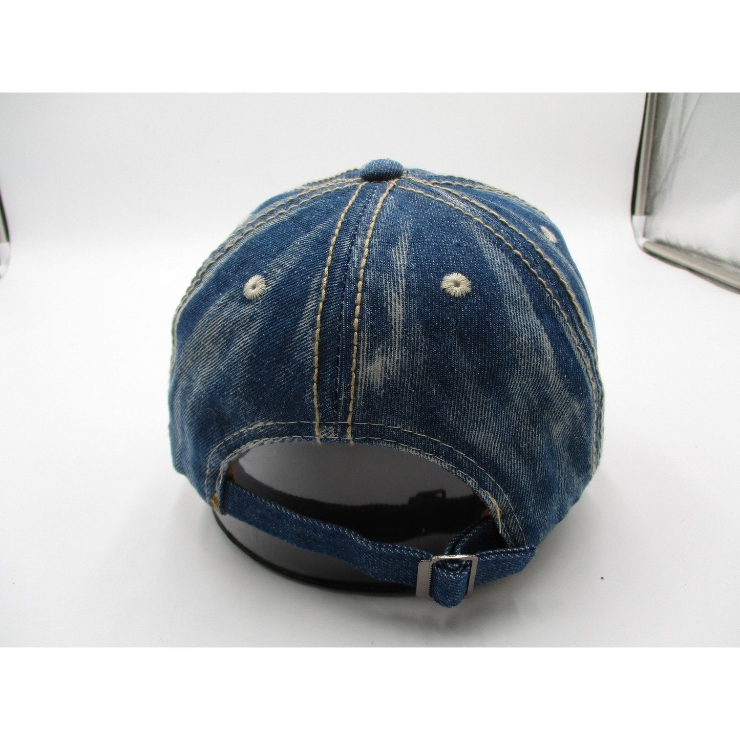 Rhinestone Star Hat Cap Strap Back Blue Denim Beaded Pearl Adjustable Womens