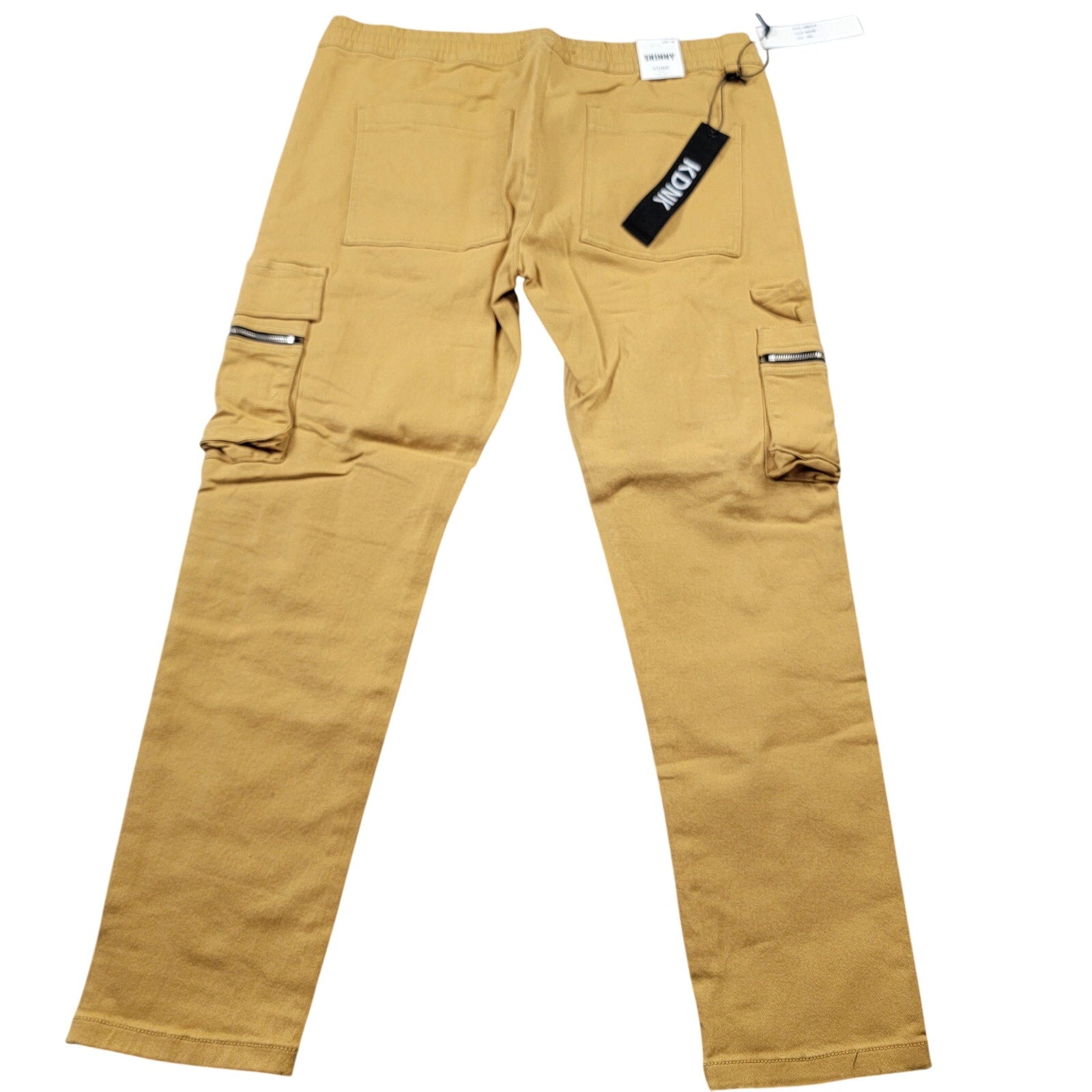 KDNK Mens Skinny Cargo Jogger Pants 3XL Mustard Zip Pockets Drawstring NWT1