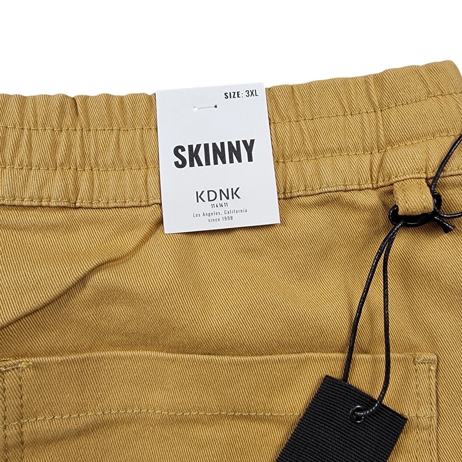 KDNK Mens Skinny Cargo Jogger Pants 3XL Mustard Zip Pockets Drawstring NWT5