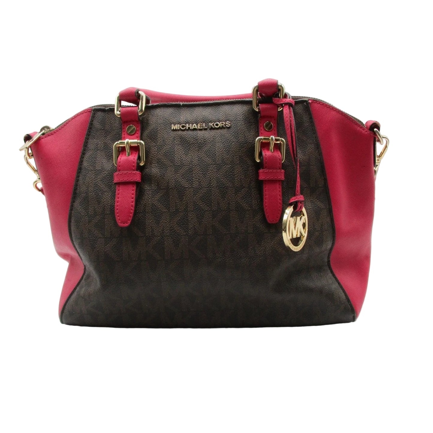 Michael Kors Satchel Bag Womens Medium Brown Pink Logo Handbag Crossbody
