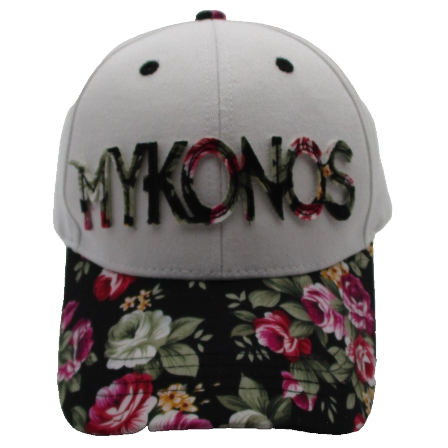 Mykonos Hat Cap Strap Back Mens One Size Floral Brim White Twill Karfil Greece Preowned