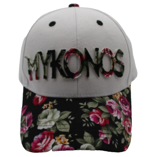 Mykonos Hat Cap Strap Back Mens One Size Floral Brim White Twill Karfil Greece Preowned