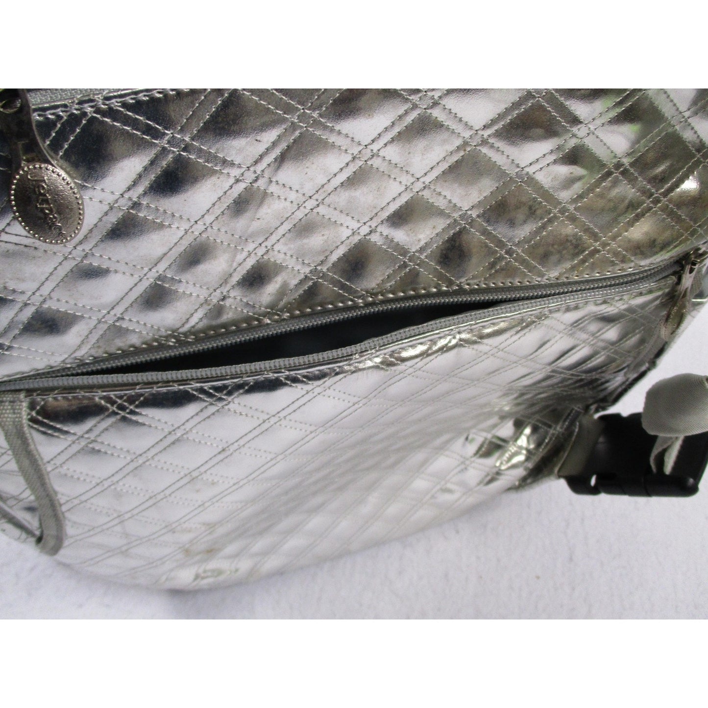 Life Is Tennis Metallic Quilted Backpack Bag Silver Tennis Racket Holder Gear