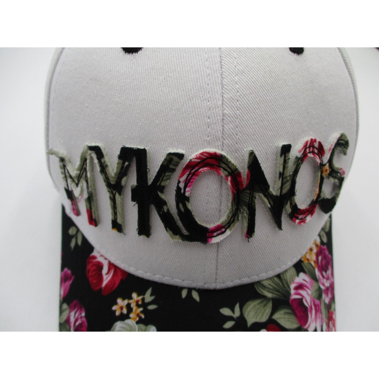 Mykonos Hat Cap Strap Back Mens One Size Floral Brim White Twill Karfil Greece Preowned