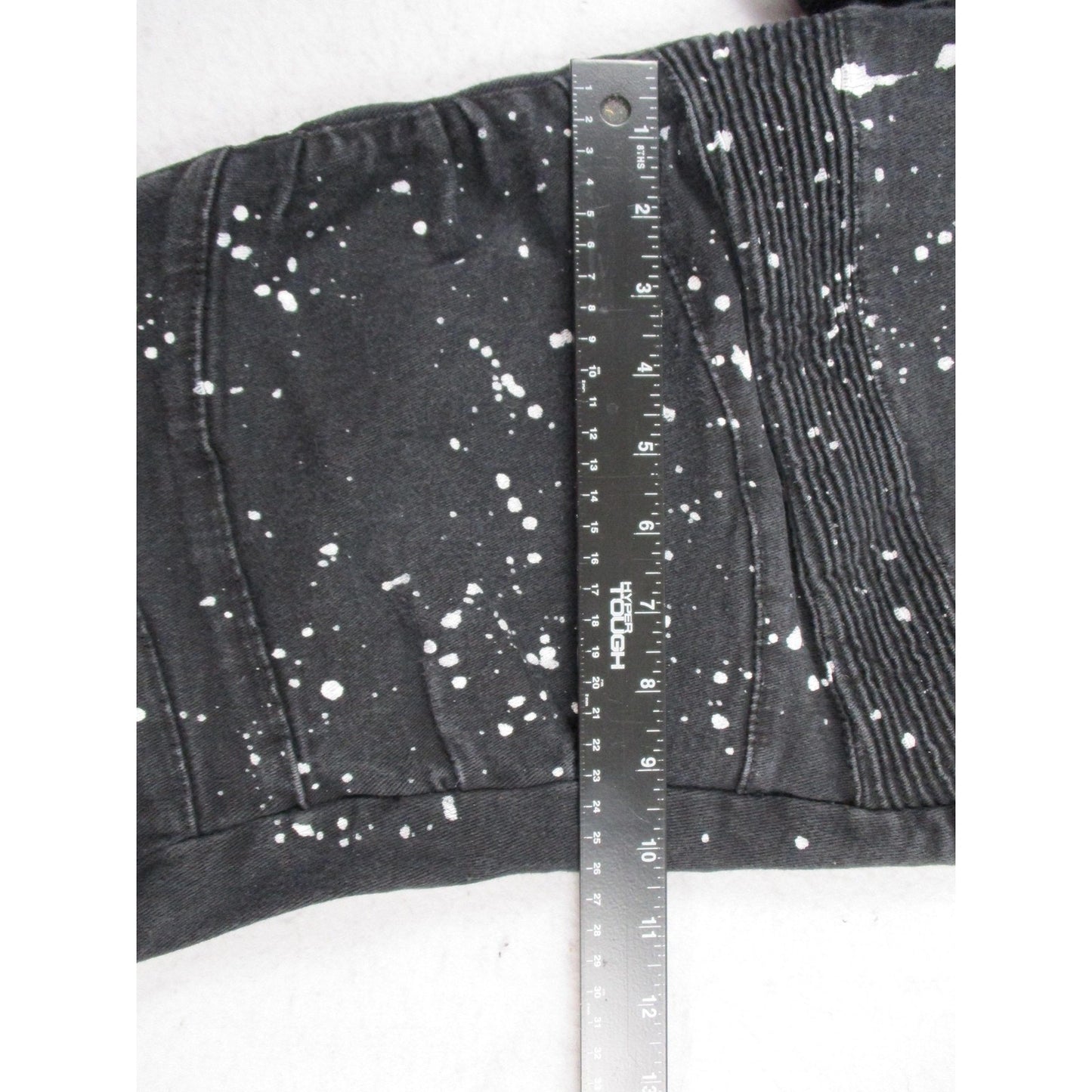 Demolition Shorts Mens 38 Black Paint Splatter Biker Denim Distressed Stretch