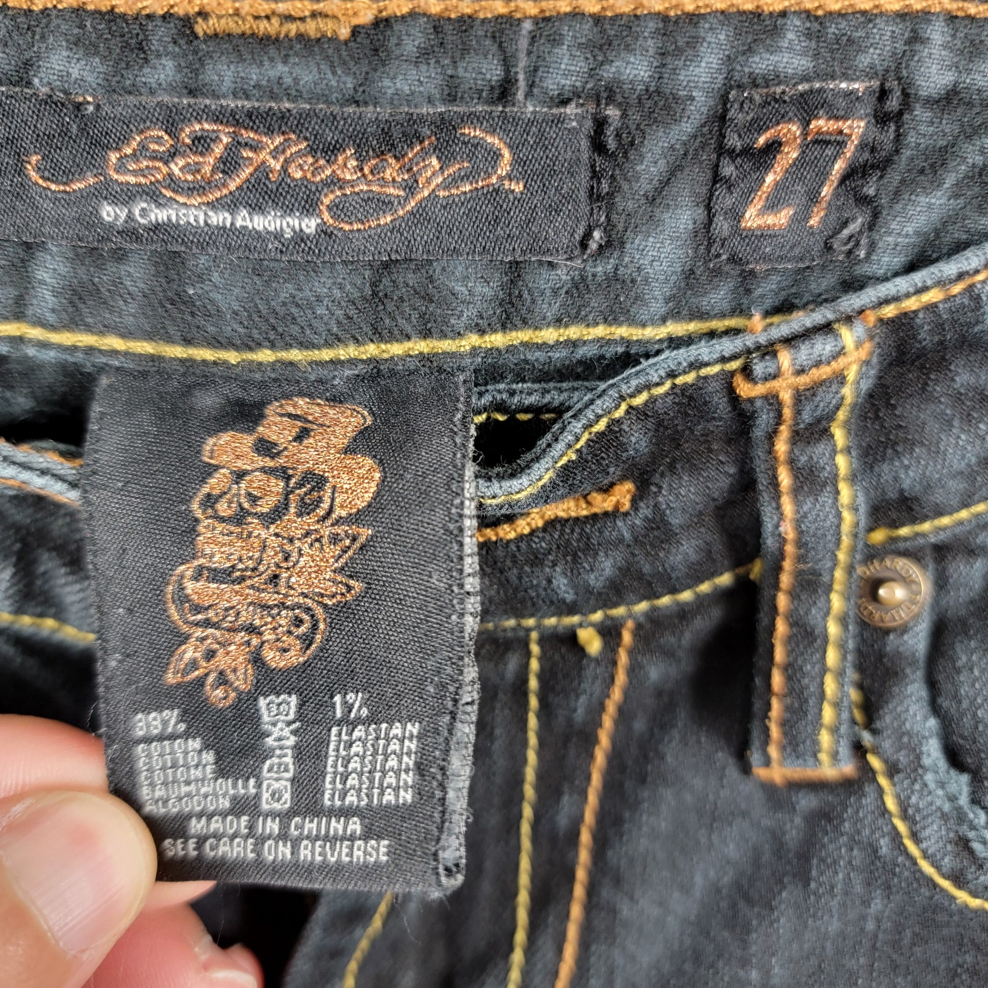 Vintage Ed Hardy Christian Audigier Skull Jeans Womens 27 Black Skinny Y2K4