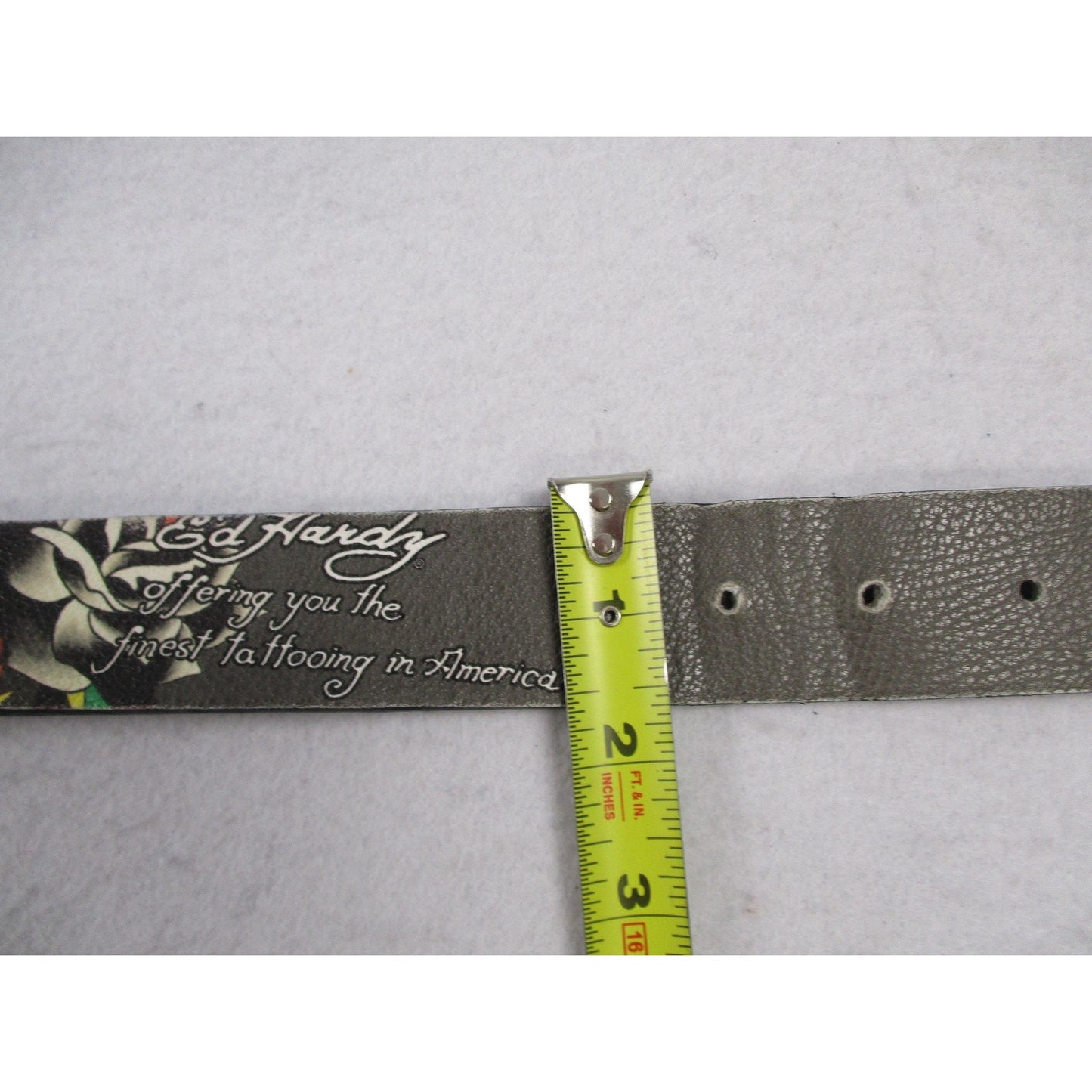 Ed Hardy Belt Mens Size 42 Multicolor Skull Rose Tattoo Graphic Rock Buckle