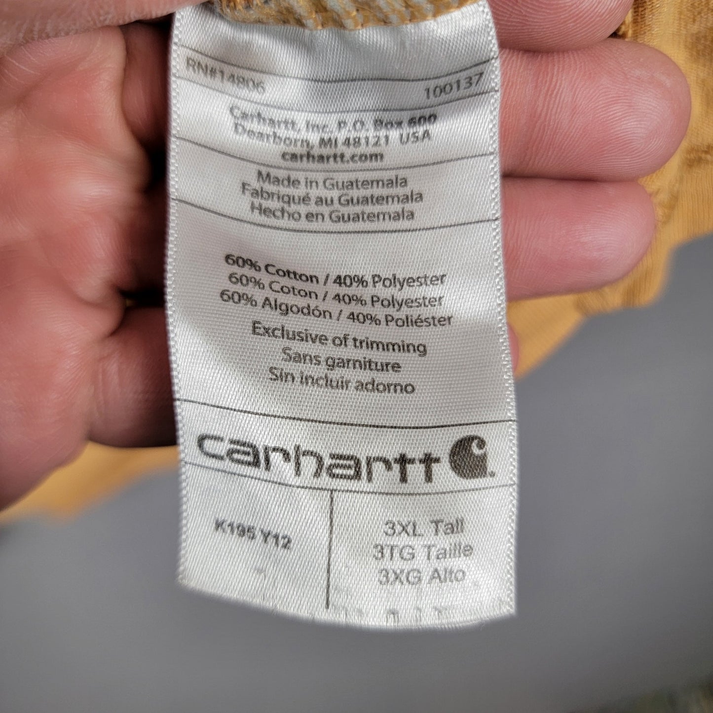 Carhartt short-sleeve T-shirt, beige, 3XL tall, original fit pre-owned 402