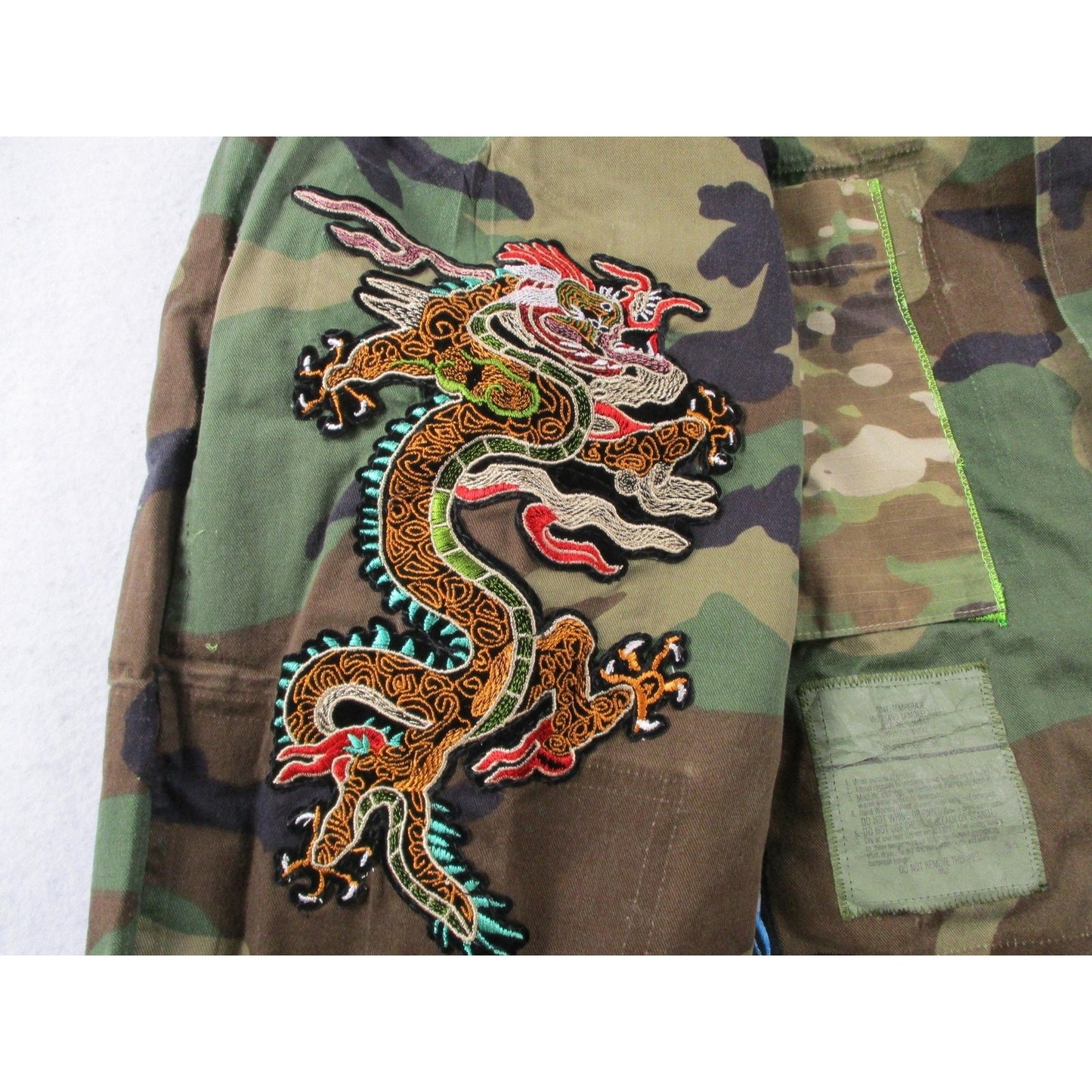Aboves Garden Custom Jacket Mens Xlt Green Camo Military Skull Dragon Patchwork